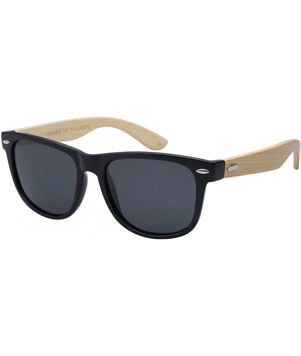 Rectangular Bamboo Wood Sunglasses Horned Rim Polarized Lens 540946BM-P - Black - CM124WX6NPX $10.94