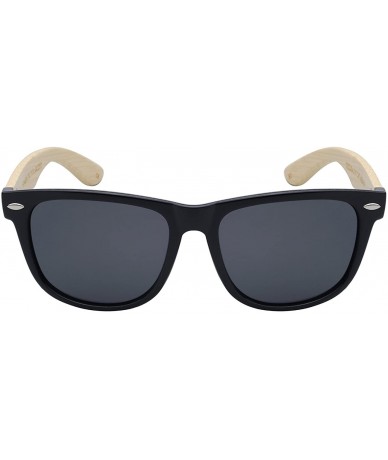 Rectangular Bamboo Wood Sunglasses Horned Rim Polarized Lens 540946BM-P - Black - CM124WX6NPX $10.94