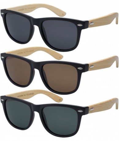 Rectangular Bamboo Wood Sunglasses Horned Rim Polarized Lens 540946BM-P - Black - CM124WX6NPX $10.94