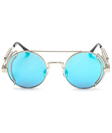 Round Punk Round Retro Sunglasses Men Women 2020 Fashion Metal Frame Sun Glasses Spring leg Shades UV400 - Ice Blue - C81937L...