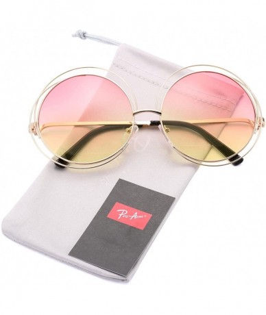 Round Women's Double Circle Metal Wire Frame Oversized Round Sunglasses - Pink/Yellow Gradient - CR12NZXF68B $14.28