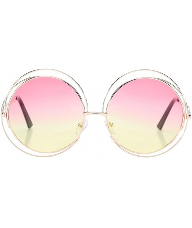 Round Women's Double Circle Metal Wire Frame Oversized Round Sunglasses - Pink/Yellow Gradient - CR12NZXF68B $14.28