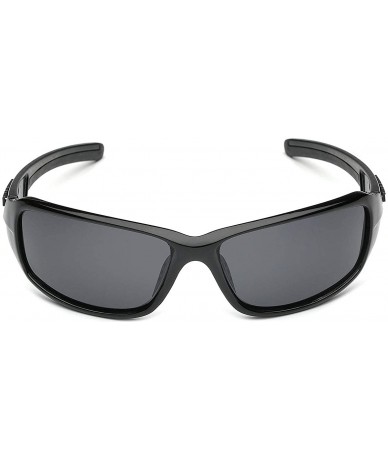 Sport Driving Fishing Polarized Wrap Around Sports Sunglasses - Black - CX11OXK1N5L $13.46