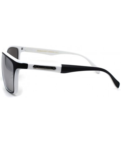 Sport Mens Mirror Lens Oversize Sport Horn Rim Sunglasses - Black White Silver Mirror - C41979YKG4Z $11.87