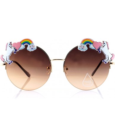 Semi-rimless Rainbow Heart Unicorn Top Gradient Ocean Color Round Sunglasses A110 - (Gold) Brown - CT180RWALHI $14.59