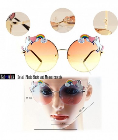 Semi-rimless Rainbow Heart Unicorn Top Gradient Ocean Color Round Sunglasses A110 - (Gold) Brown - CT180RWALHI $14.59