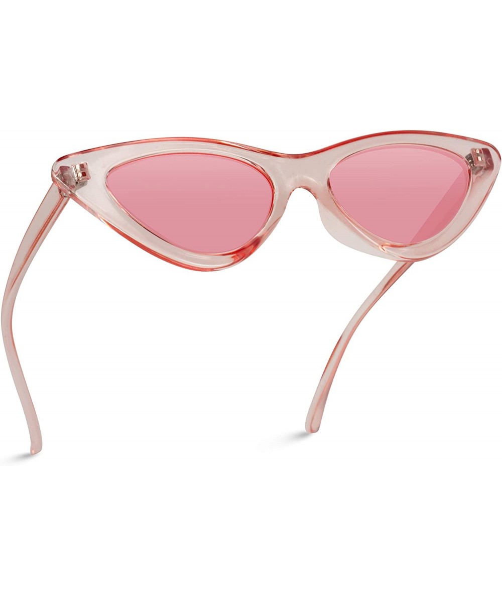 Round Retro Vintage Tinted Lens Cat Eye Sunglasses - Clear Pink Frame/ Tinted Pink Lens - C9189QL3WDM $13.45