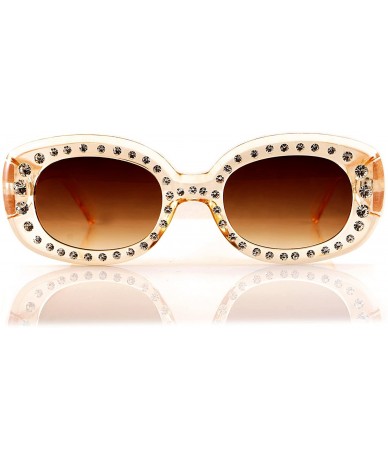 Oversized Medium Designer Crystal Rhinestone Frame Temple Rectangle Sunglasses A147 - Amber/ Brown - C818CHCYWK4 $10.48