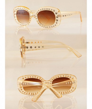 Oversized Medium Designer Crystal Rhinestone Frame Temple Rectangle Sunglasses A147 - Amber/ Brown - C818CHCYWK4 $10.48