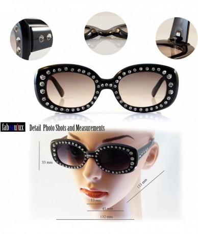 Oversized Medium Designer Crystal Rhinestone Frame Temple Rectangle Sunglasses A147 - Amber/ Brown - C818CHCYWK4 $10.48