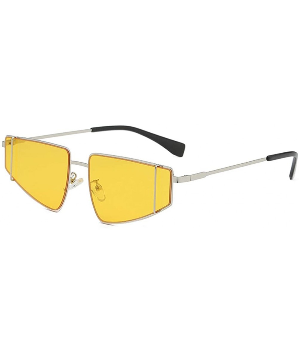 Rectangular Unisex Small Irregular Shape Metal Frame Sunglasses Glasses Vintage Retro Style - Yellow - CQ196SGT8O5 $10.71