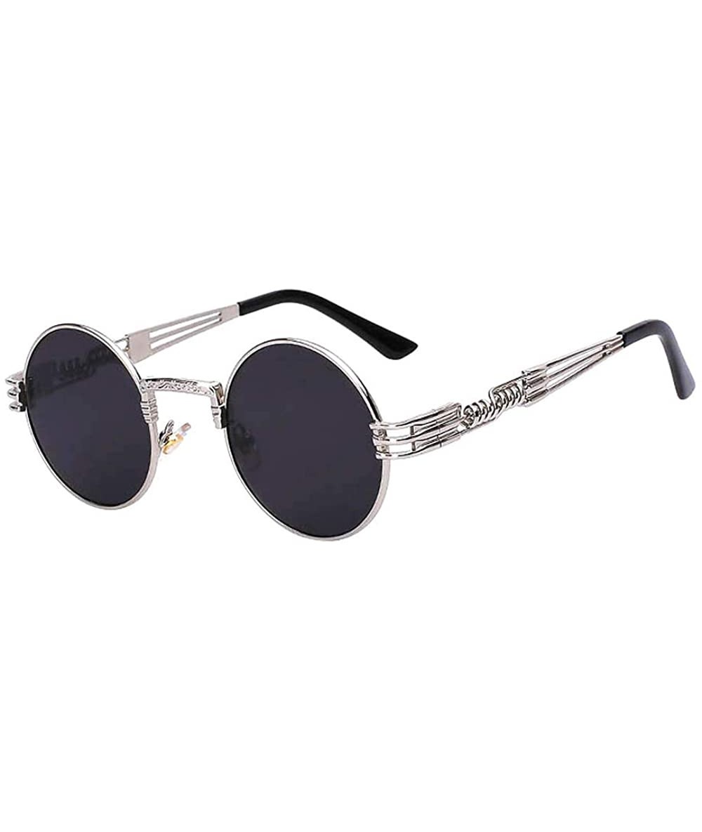 Round Retro Steampunk Style Round Vintage Sunglasses Colored Metal Frame Men Women - C 2-silver-black - CG18HG0RUI5 $14.32