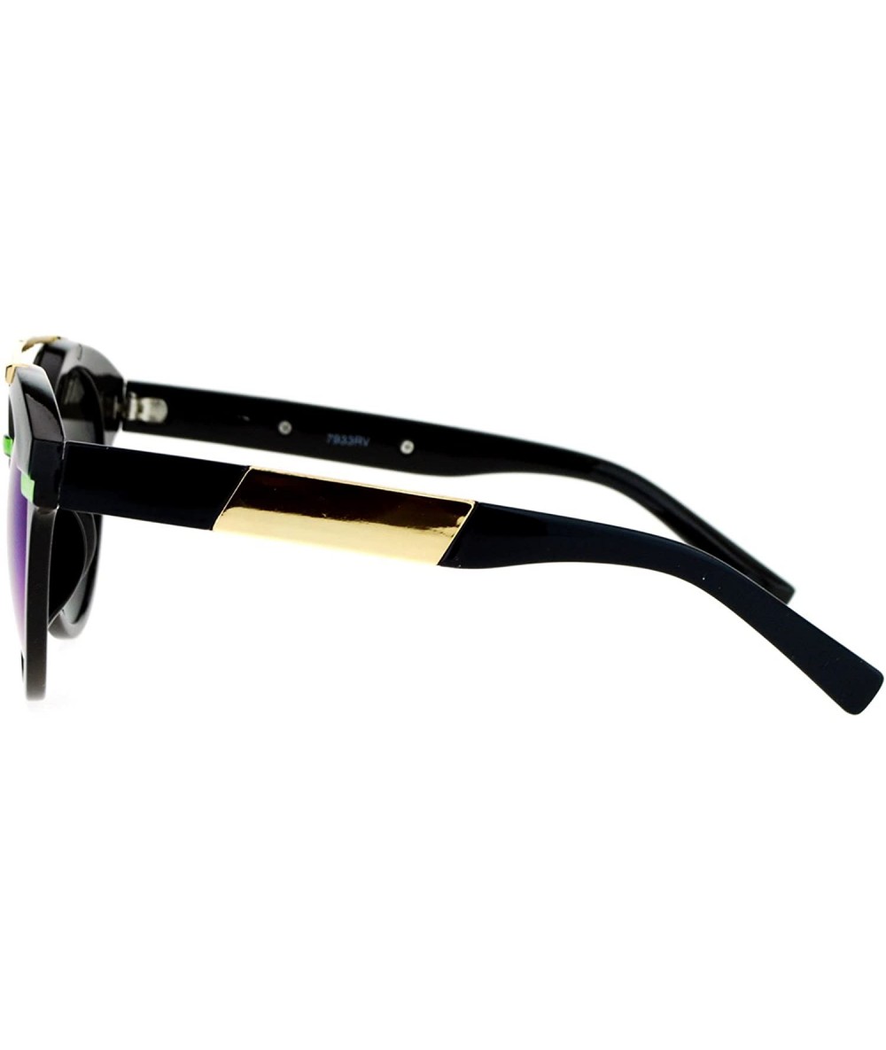 Mirrored Mirror Lens Retro Top Metal Bridge Horn Rim Sunglasses - Green -  CM12IS301XD