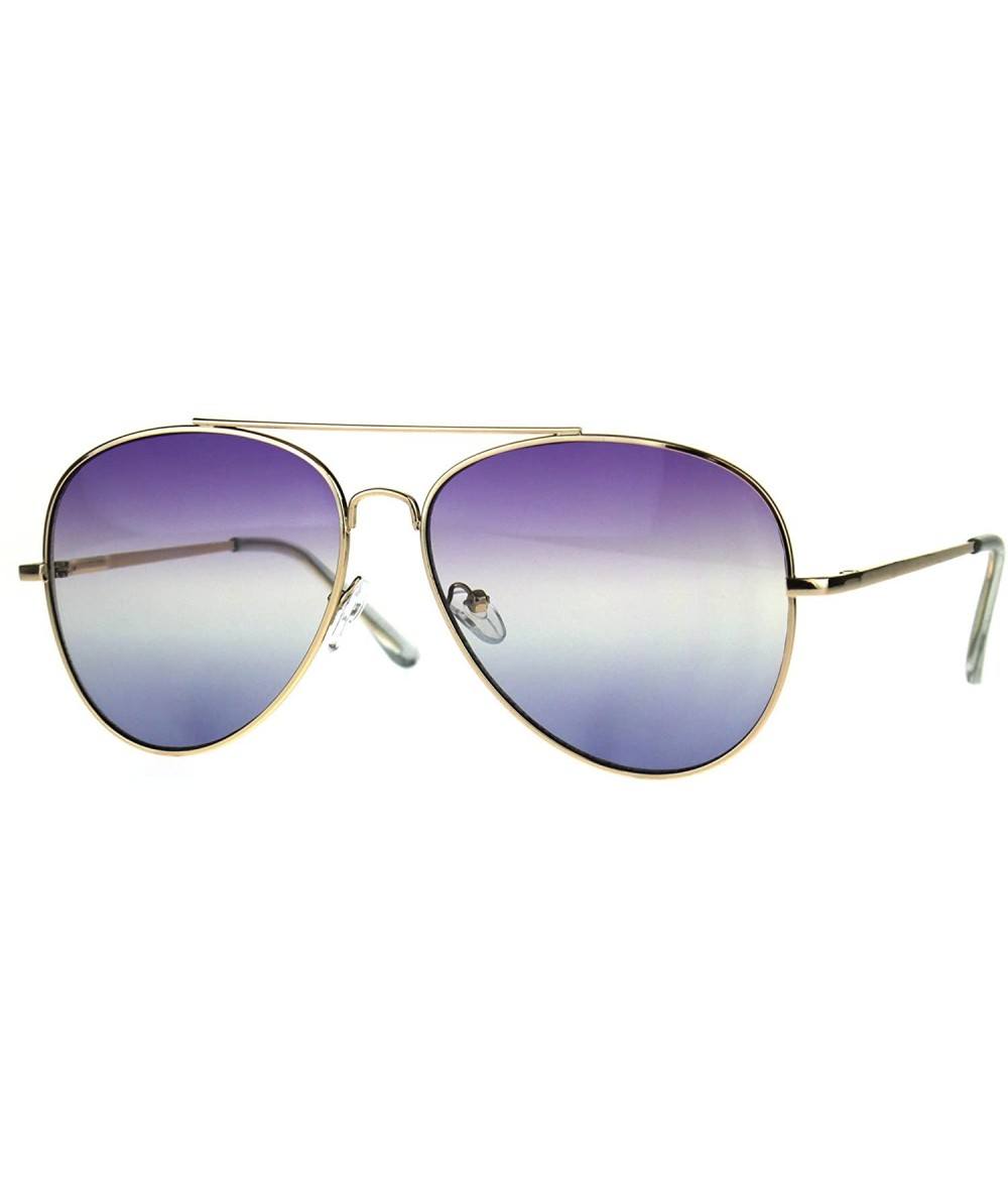 Aviator Gold Aviator Spring Hinge Sunglasses Ombre Multicolor Gradient Lens UV 400 - Gold (Purple Blue) - CQ188ON3DXW $10.16