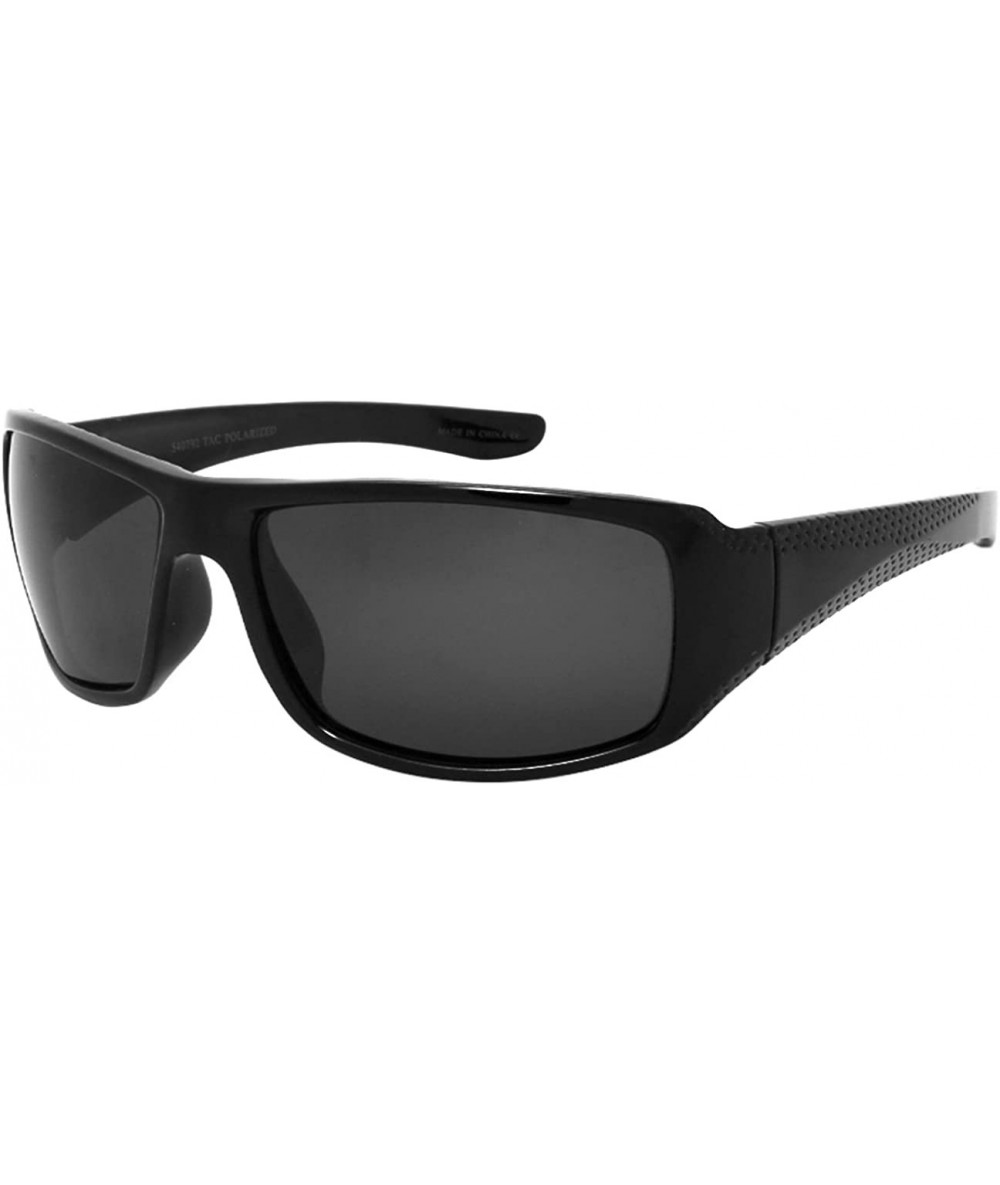 Sport Sleek Wrap Style Polarized Sunglasses 540792TT-P - Black - CF1822KUCZ7 $8.76