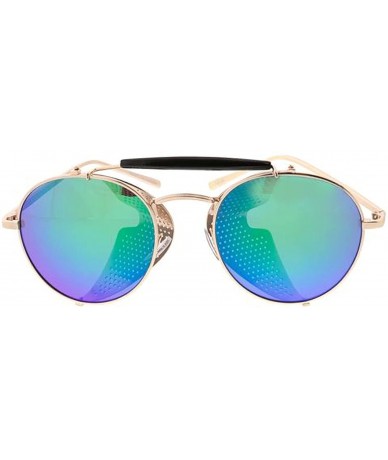 Round Heritage Modern"Side Shield 3.0" Wired Frame Sunglasses - Green - C018GYEZKDD $9.09