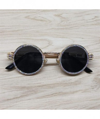 Sport Lady Round Sunglasses Shiny Diamond Frame Round Metal Shades Rhinestone Glasses Women Gemstone Polarized Eyewear - C518...