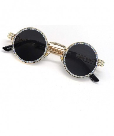 Sport Lady Round Sunglasses Shiny Diamond Frame Round Metal Shades Rhinestone Glasses Women Gemstone Polarized Eyewear - C518...