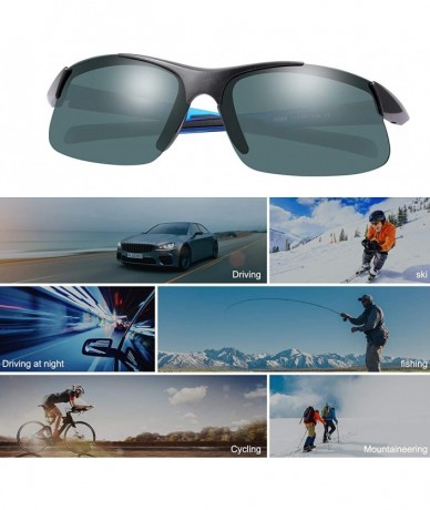 Sport Polarized Sports Sunglasses for Men Women Cycling Running Driving Glasses - Blue Frame Black Lens - C418YA59Y2S $15.73