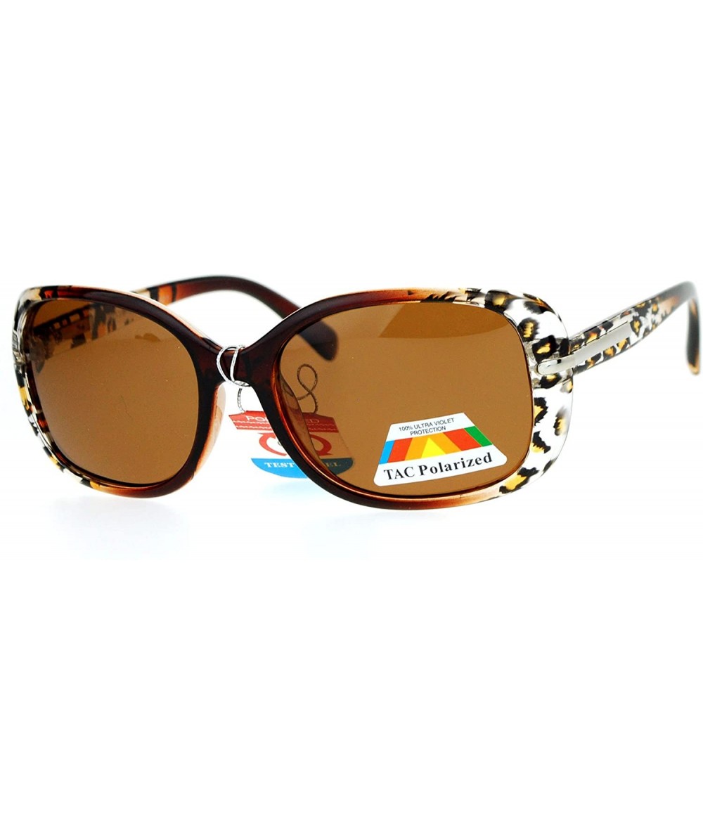 Rectangular Diva Polarized Leopard Print Rectangular Butterfly Womens Sunglasses - Brown Clear Leopard - CF12O4XGMLB $15.20