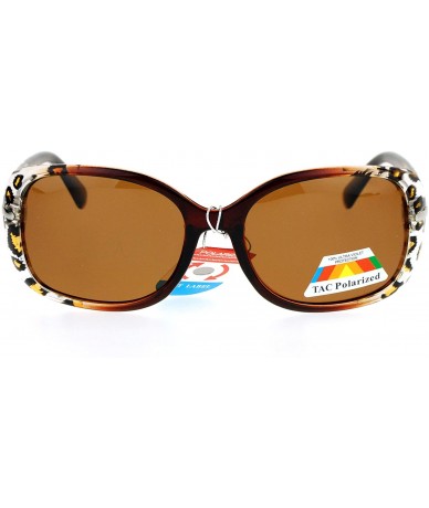 Rectangular Diva Polarized Leopard Print Rectangular Butterfly Womens Sunglasses - Brown Clear Leopard - CF12O4XGMLB $15.20