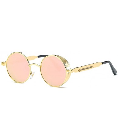 Round Polarized Sunglasses Steampunk Round Lens Metal Frame Unisex Glasses AE0519 - Gold&pink - CK12NS6B6RB $14.14