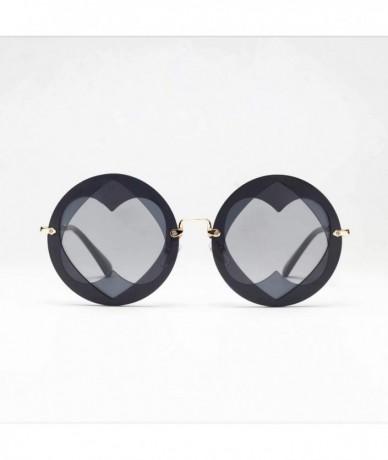 Round Stylish Fashion Womens Circle Round Heart Shape Party Sunglasses for Women 7011 - Black - CF18R7Y9W2M $14.22