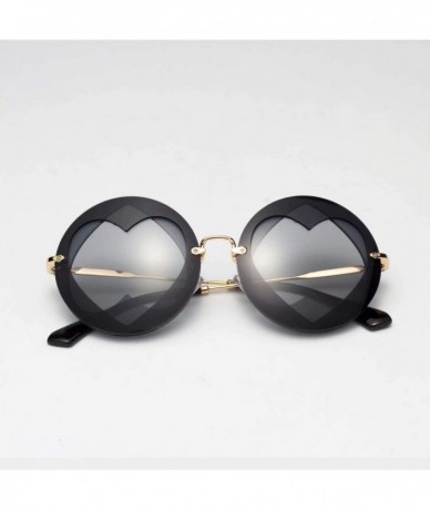 Round Stylish Fashion Womens Circle Round Heart Shape Party Sunglasses for Women 7011 - Black - CF18R7Y9W2M $14.22