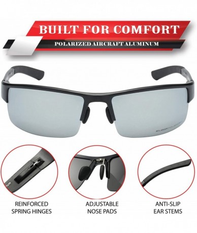 Wrap Polarized Aircraft Aluminum Driving Wrap Around Sunglasses For Men - Matte Black - Polarized Ice Tech - CD18HWS2CDX $30.15