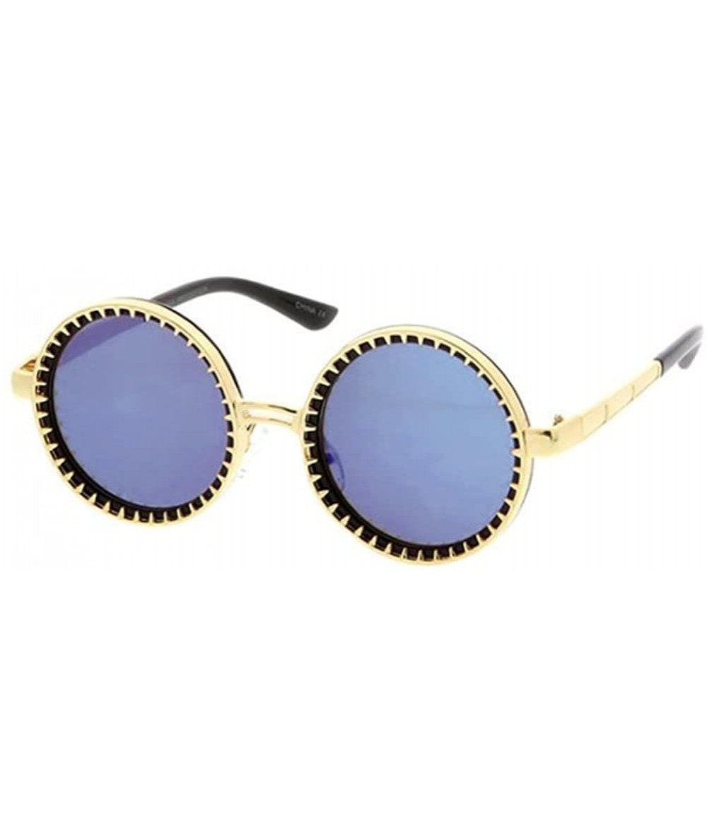 Round Fashion Culture Women's Steampunk Round Mirrored Sunglasses - Blue - CU18D4DATMR $16.49