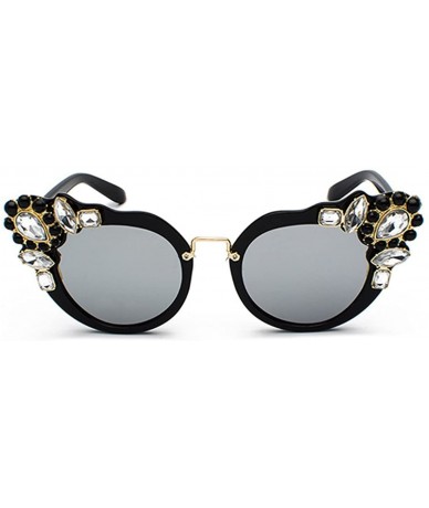 Semi-rimless Ms. Oversized Frame Retro Cat Eye Sunglasses Fashion Design - Black Mercury Film - CE18EUYA0GS $14.11