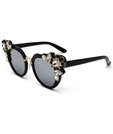 Semi-rimless Ms. Oversized Frame Retro Cat Eye Sunglasses Fashion Design - Black Mercury Film - CE18EUYA0GS $14.11