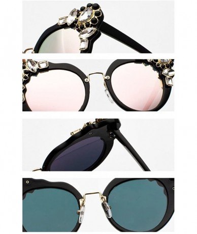 Semi-rimless Ms. Oversized Frame Retro Cat Eye Sunglasses Fashion Design - Black Mercury Film - CE18EUYA0GS $14.11