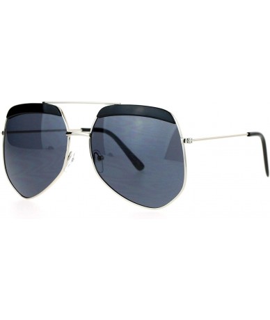 Butterfly Retro Plastic Eyebrow Oversize Octagonal Pilot Sunglasses - Silver Black - C812FX2J16F $11.05