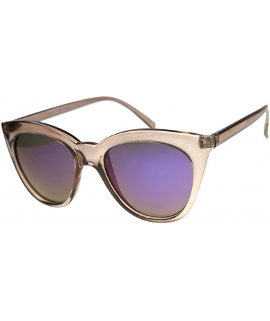 Round Women's Crystal Translucent Frame Flash Mirror Lens Round Cat Eye Sunglasses 52mm - Brown / Violet - CJ122XJBZ7T $12.91