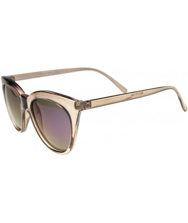 Round Women's Crystal Translucent Frame Flash Mirror Lens Round Cat Eye Sunglasses 52mm - Brown / Violet - CJ122XJBZ7T $12.91