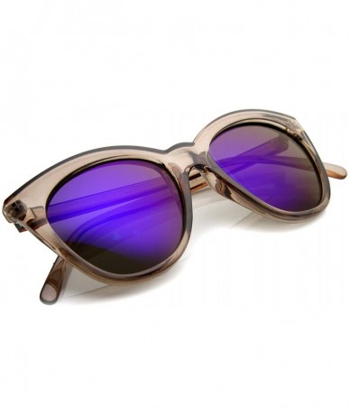 Round Women's Crystal Translucent Frame Flash Mirror Lens Round Cat Eye Sunglasses 52mm - Brown / Violet - CJ122XJBZ7T $12.91