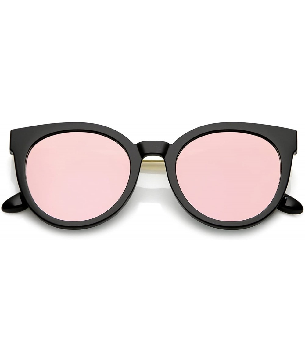 Cat Eye Classic Horn Rimmed Round Color Mirrored Flat Lens Cat Eye Sunglasses 53mm - Black Gold / Pink Mirror - CS184RZIWAA $...