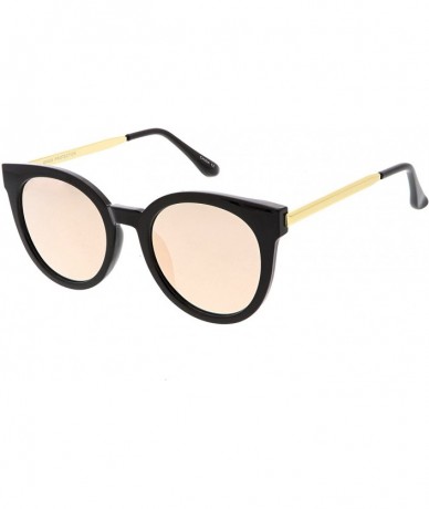 Cat Eye Classic Horn Rimmed Round Color Mirrored Flat Lens Cat Eye Sunglasses 53mm - Black Gold / Pink Mirror - CS184RZIWAA $...