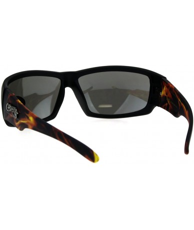 Rectangular Rectangular Biker Warp Around Flaming Arm Riding Sunglasses - Black Orange Silver Mirror - CU18GU2NUEM $11.87