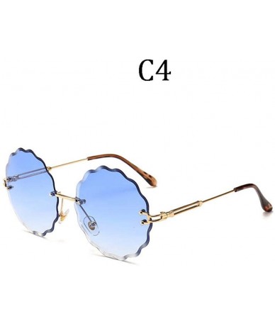 Rimless Fashion Flight Style Sunglasses Women Brand Design Flower Round Rimless 8838 C1 - 8838 C2 - CN18YZUOIQ5 $12.42