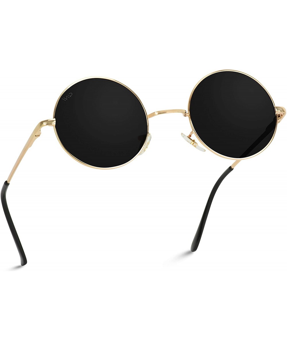 Round Colorful Tinted Retro Circle Sunglasses - Gold Frame / Black Lens - CD185670C7G $9.68