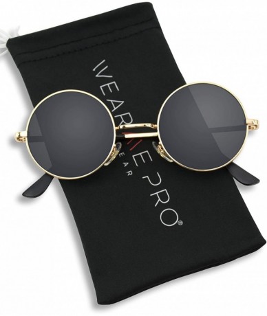 Round Colorful Tinted Retro Circle Sunglasses - Gold Frame / Black Lens - CD185670C7G $9.68