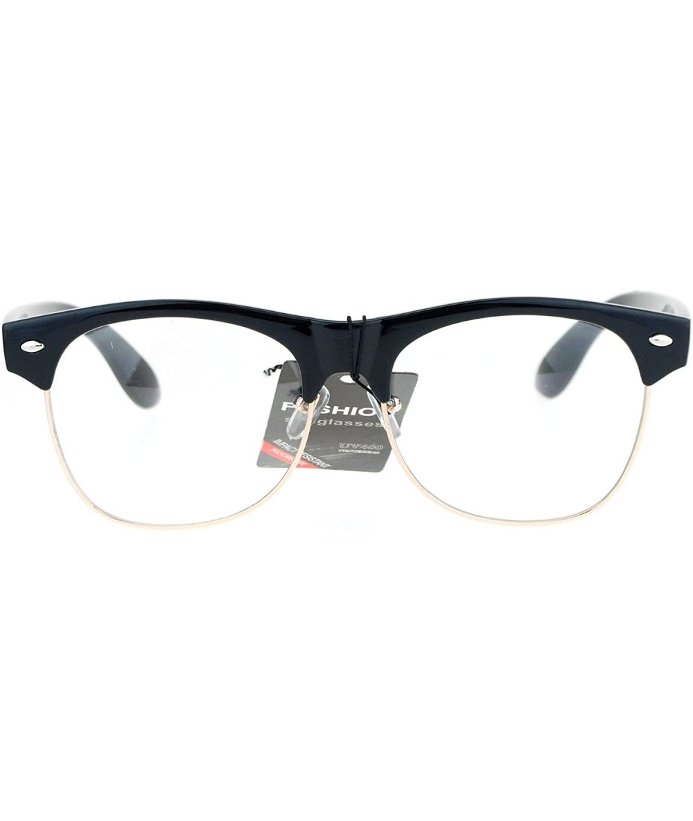 Rectangular Classic Retro Nerdy Geek Half Rim Horned Horned Eye Glasses - Black Gold - CT12NZXZUOJ $8.78