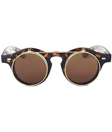 Round Vintage Flip Up Sunglasses Juniors John Lennon Style Circle Sun Glasses - Leopard - CM18SE475I0 $10.31