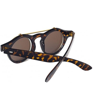 Round Vintage Flip Up Sunglasses Juniors John Lennon Style Circle Sun Glasses - Leopard - CM18SE475I0 $10.31