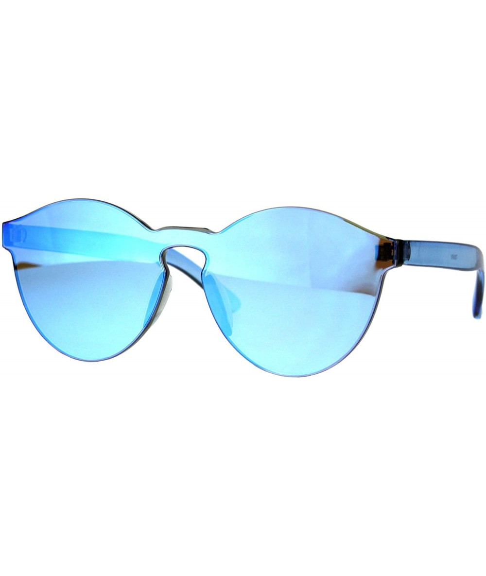 Round Unique Flat Solid Panel Lens Horn Keyhole Mirror Sunglasses - Blue - CW187KWW3LM $12.85