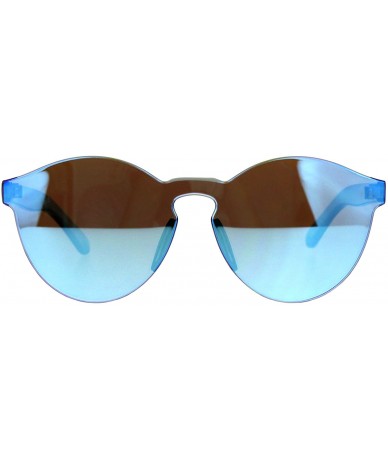 Round Unique Flat Solid Panel Lens Horn Keyhole Mirror Sunglasses - Blue - CW187KWW3LM $12.85