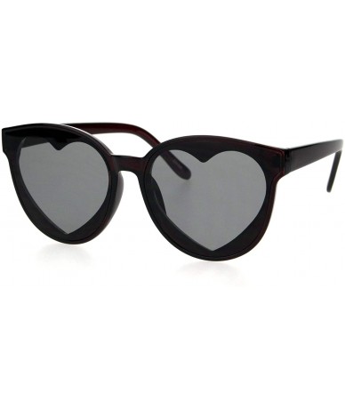 Round Womens Hippie Heart Shape Lens Horn Rim Round Plastic Sunglasses - Burgundy - CC18HZ3C594 $9.58