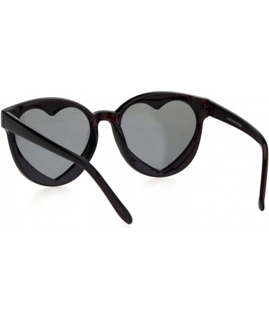 Round Womens Hippie Heart Shape Lens Horn Rim Round Plastic Sunglasses - Burgundy - CC18HZ3C594 $9.58